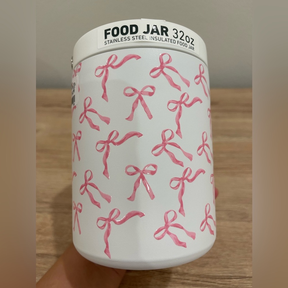 Pink bow  stainless steel food  jar 32 oz